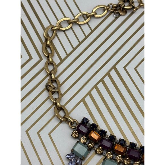 J.Crew Gold Tone, Blue, Purple & Amber Color Collar Crystal Statement Necklace - Picture 6 of 7